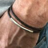 N7210 Bracelet homme en cuir tressé noir double tour fermoir Acier - Bijoux Bracelets en ligne Ninanina