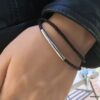 N7210b Bracelet homme en cuir tressé noir double tour fermoir Acier - Bijoux Bracelets en ligne Ninanina