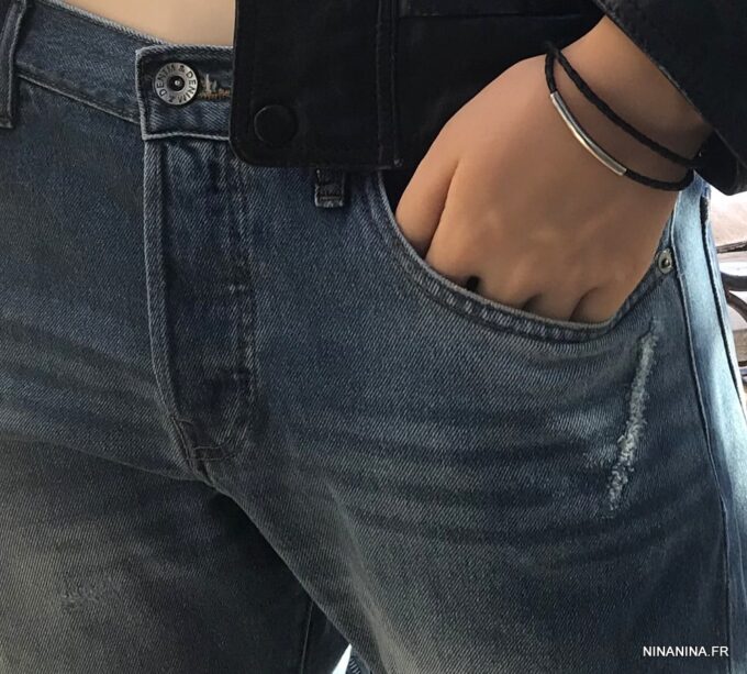 N7210d Bracelet homme en cuir tressé noir double tour fermoir Acier - Bijoux Bracelets en ligne Ninanina