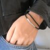 N7210f Bracelet homme en cuir tressé noir double tour fermoir Acier - Bijoux Bracelets en ligne Ninanina