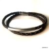 N7210M Bracelet homme en cuir tressé noir double tour fermoir Acier - Bijoux Bracelets en ligne Ninanina