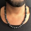 N7211 Collier en pierre de lave volcanique et hematite homme - Bijoux Colliers en ligne Ninanina