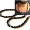 N7211c Collier en pierre de lave volcanique et hematite homme - Bijoux Colliers en ligne Ninanina