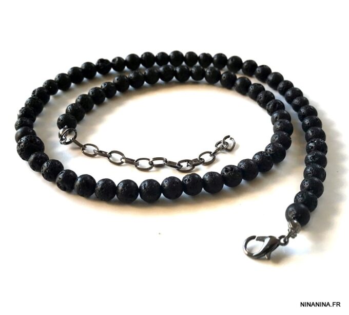 N7212a Collier pierre de lave volcanique homme ou femme - Bijoux Colliers en ligne Ninanina