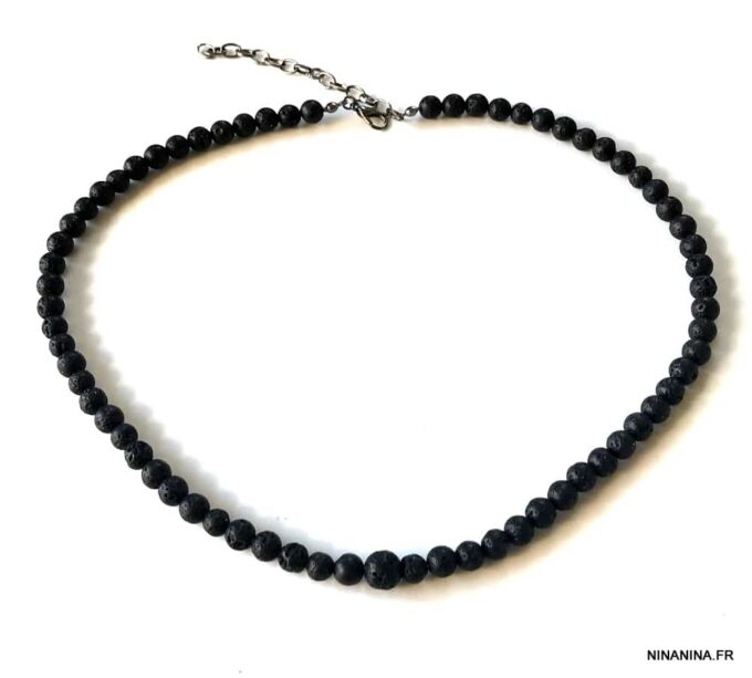N7212c Collier pierre de lave volcanique homme ou femme - Bijoux Colliers en ligne Ninanina