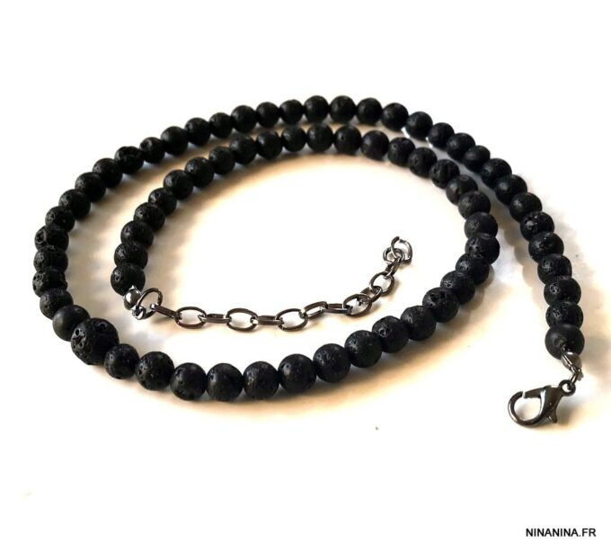 N7212d Collier pierre de lave volcanique homme ou femme - Bijoux Colliers en ligne Ninanina