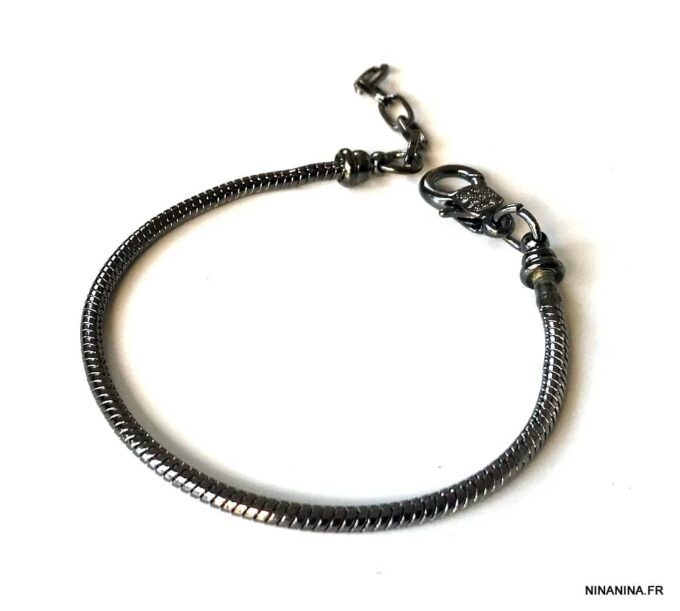 N7213 Bracelet chaine serpent homme ou femme métal noir - Bijoux Bracelets en ligne Ninanina