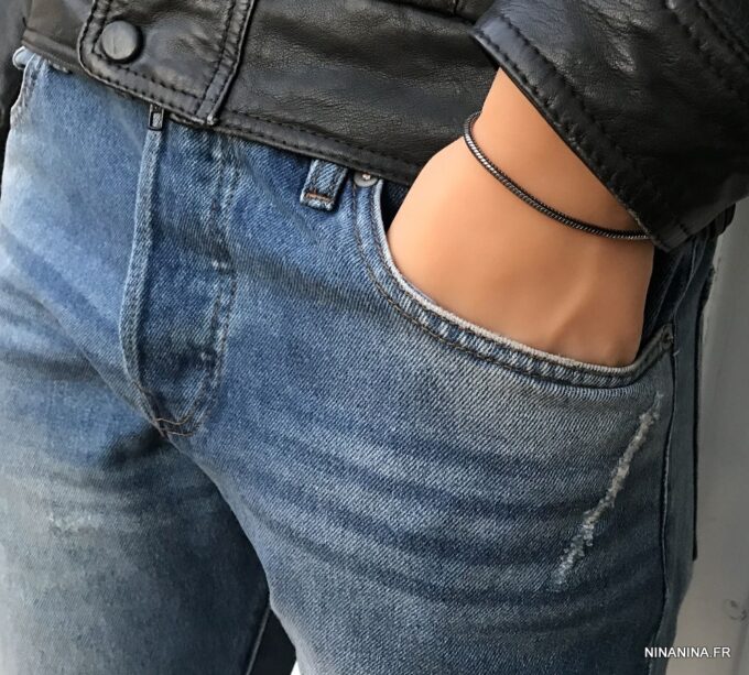 N7213a Bracelet chaine serpent homme ou femme métal noir - Bijoux Bracelets en ligne Ninanina