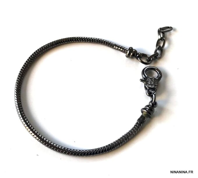 N7213b Bracelet chaine serpent homme ou femme métal noir - Bijoux Bracelets en ligne Ninanina