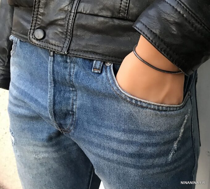 N7213e Bracelet chaine serpent homme ou femme métal noir - Bijoux Bracelets en ligne Ninanina