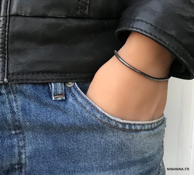 N7213f Bracelet chaine serpent homme ou femme métal noir - Bijoux Bracelets en ligne Ninanina