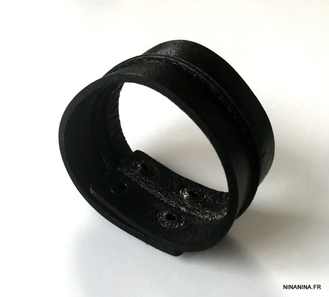 N7217d Bracelet Manchette cuir femme ou homme noir - Bijoux Bracelets en ligne Ninanina