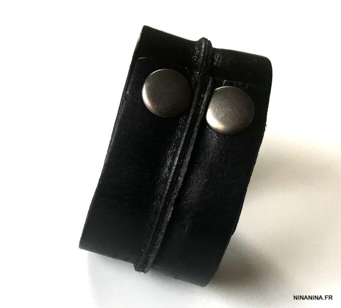 N7217i Bracelet Manchette cuir femme ou homme noir - Bijoux Bracelets en ligne Ninanina