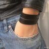 N7217j Bracelet Manchette cuir femme ou homme noir - Bijoux Bracelets en ligne Ninanina