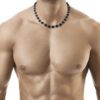 N7221 Collier pierre de lave homme ras de cou acier inoxydable - Bijoux Colliers en ligne Ninanina