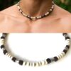 N7223 Collier perles Bois et Acier Inoxydable ras de cou pour homme - Bijoux Colliers en ligne Ninanina