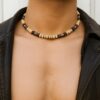 N7223a Collier perles Bois et Acier Inoxydable ras de cou pour homme - Bijoux Colliers en ligne Ninanina