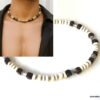 N7223b Collier perles Bois et Acier Inoxydable ras de cou pour homme - Bijoux Colliers en ligne Ninanina