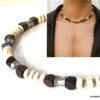 N7223E Collier perles Bois et Acier Inoxydable ras de cou pour homme - Bijoux Colliers en ligne Ninanina