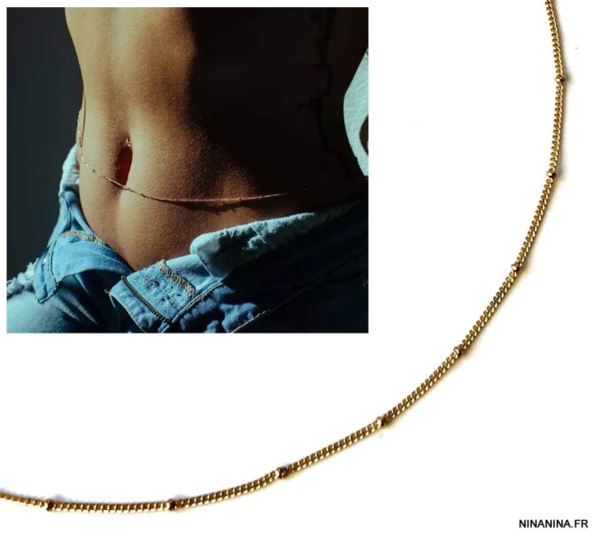 N7226d Chaine ventre pas cher acier doré - Collier de taille or - Bijoux de corps en ligen Ninanina