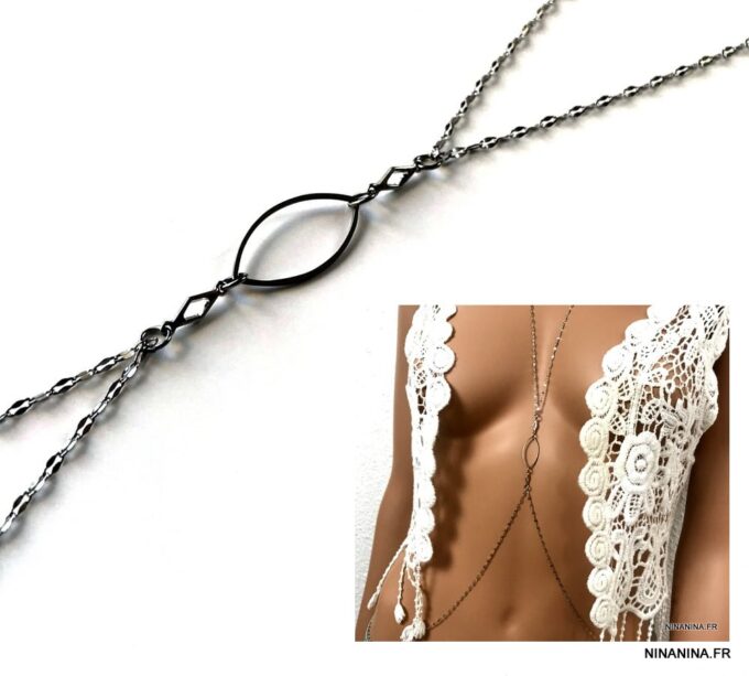 N7229a Collier cou et taille - Bijou de corps acier inoxydable argent - Bijoux Chaines en ligne Ninanina