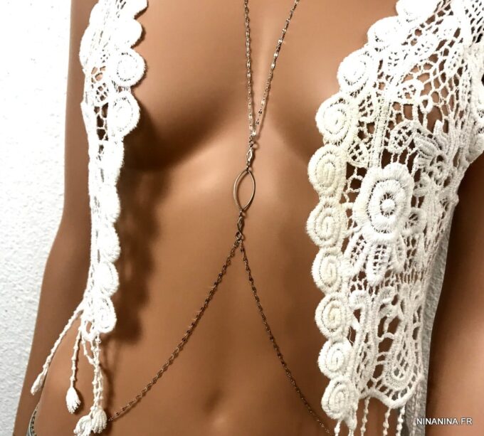 N7229b Collier cou et taille - Bijou de corps acier inoxydable argent - Bijoux Chaines en ligne Ninanina