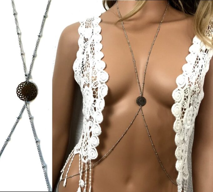 N7230a Collier cou taille - Chaine de corps acier inoxydable argent - Bijoux Chaines en ligne Ninanina