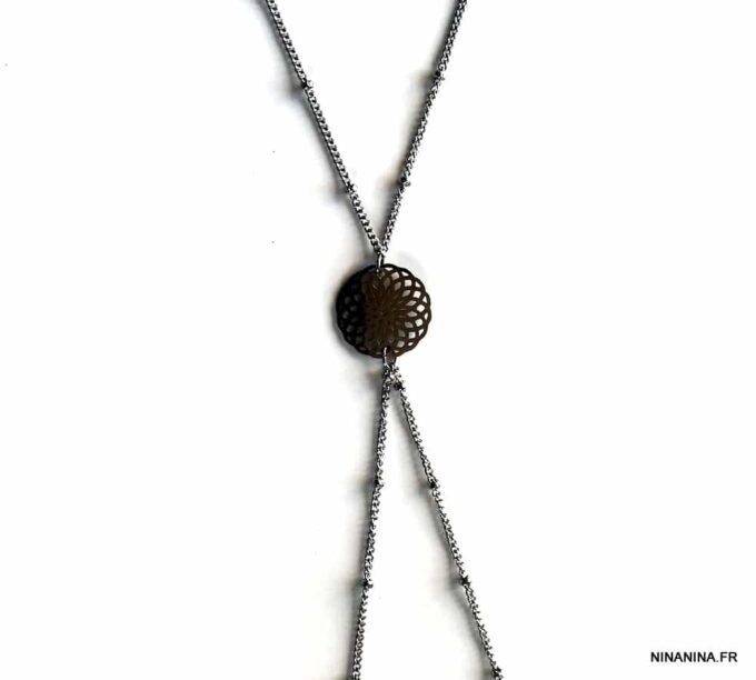 N7230e Collier cou taille - Chaine de corps acier inoxydable argent - Bijoux Chaines en ligne Ninanina