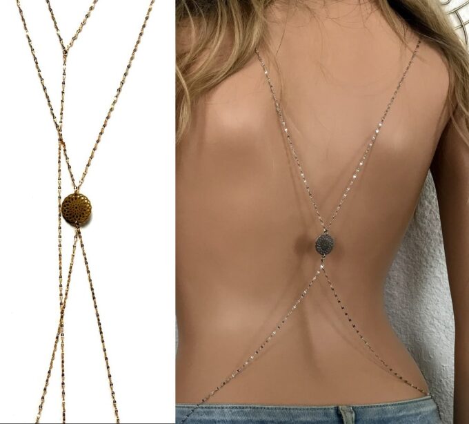 N7233a Bijou corps reversible - Chaine Collier de taille acier argent - Bijoux