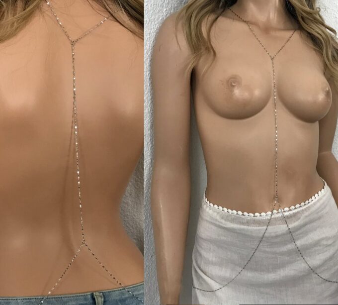 N7233b Bijou corps reversible - Chaine Collier de taille acier argent - Bijoux
