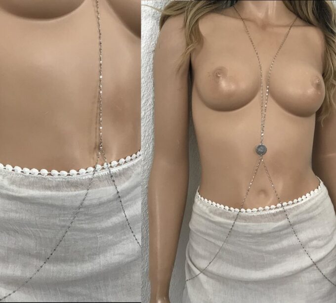 N7233d Bijou corps reversible - Chaine Collier de taille acier argent - Bijoux
