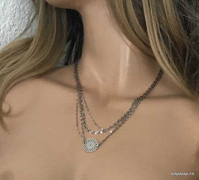 N7233h Bijou corps reversible - Chaine Collier de taille acier argent - Bijoux