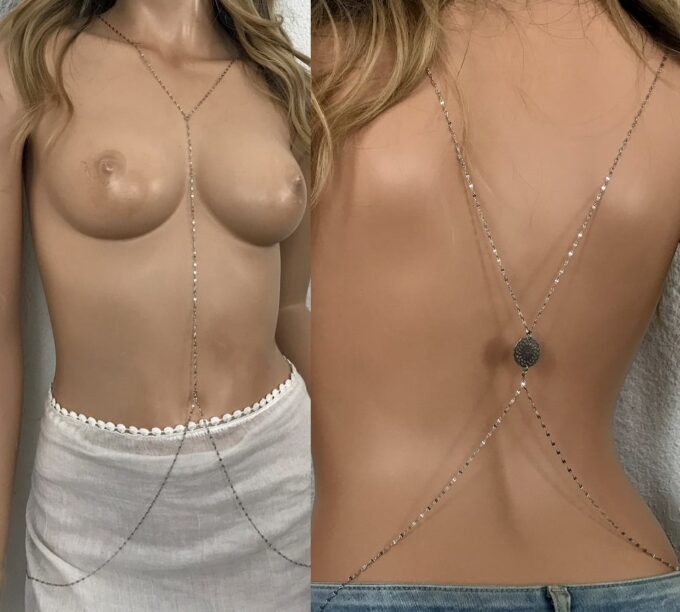 N7233j Bijou corps reversible - Chaine Collier de taille acier argent - Bijoux