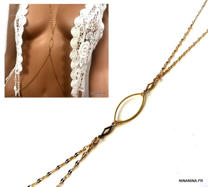 N7234a Chaine taille et cou - Bijou de corps acier inoxydable doré - Bijoux Chaines en ligne Ninanina