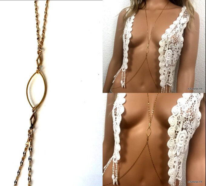 N7234e Chaine taille et cou - Bijou de corps acier inoxydable doré - Bijoux Chaines en ligne Ninanina