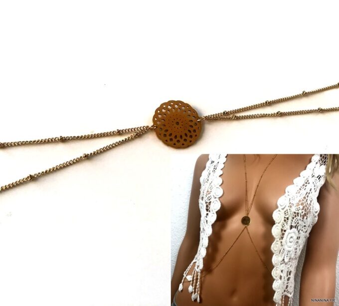 N7235b Chaine taille cou - Bijou de corps acier inoxydable doré - Bijoux Chaines en ligne Ninanina