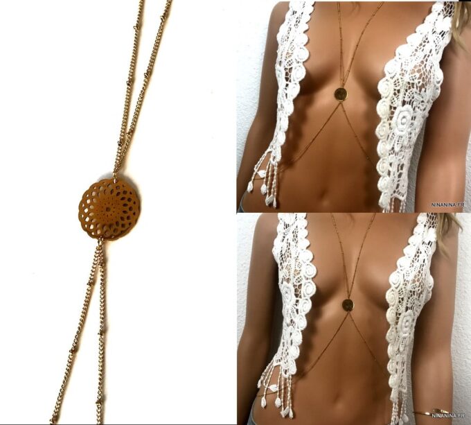 N7235d Chaine taille cou - Bijou de corps acier inoxydable doré - Bijoux Chaines en ligne Ninanina