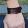N7215b Bracelet Manchette cuir homme ou femme noir - Bijoux Bracelets en ligne Ninanina