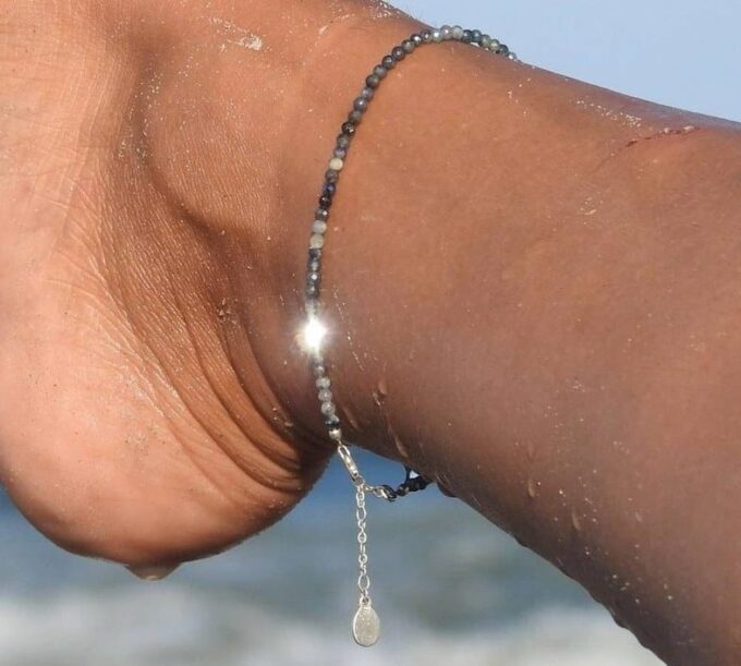 N7237b Chaine Cheville originale pierre semi precieuse Labradorite - Bijoux de pied en ligne Ninanina