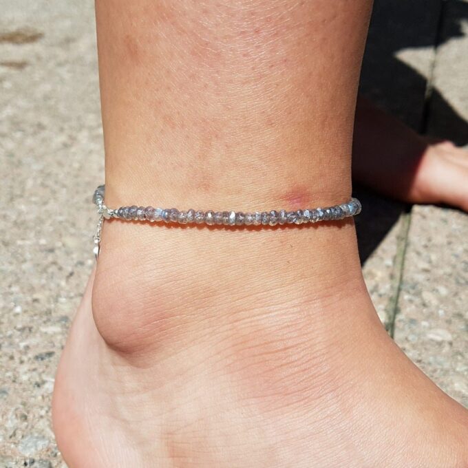 N7237c Chaine Cheville originale pierre semi precieuse Labradorite - Bijoux de pied en ligne Ninanina