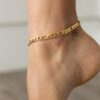 N7240c Chaine de cheville en acier inoxydable doré maille figaro - Bijoux de pied en ligne Ninanina