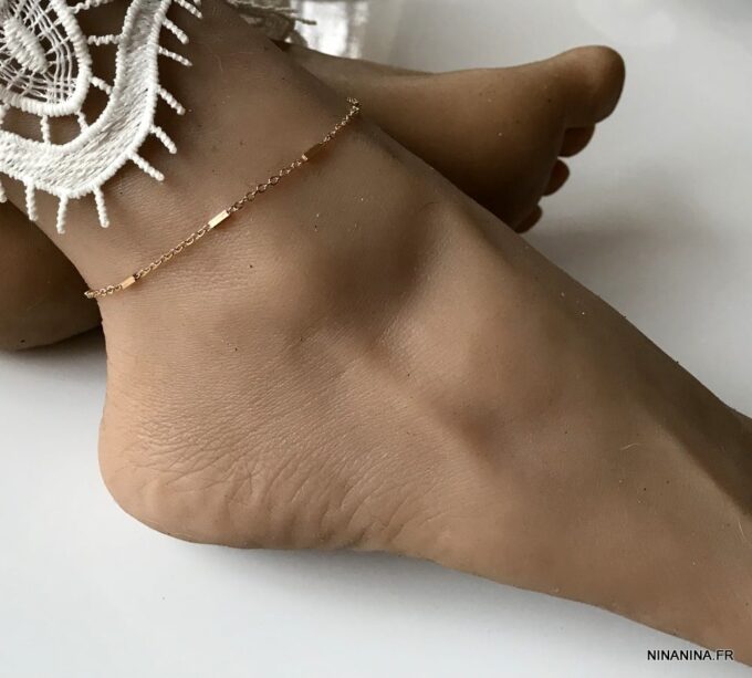 N7252b Chaine de cheville reglable Plaqué Or maille fantaisie - Bijoux de pied en ligne Ninanina