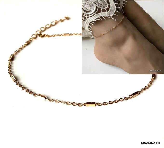 N7252c Chaine de cheville reglable Plaqué Or maille fantaisie - Bijoux de pied en ligne Ninanina