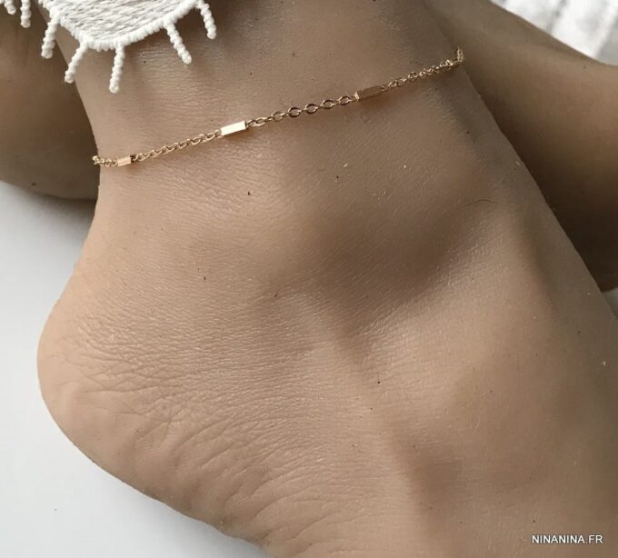 N7252d Chaine de cheville reglable Plaqué Or maille fantaisie - Bijoux de pied en ligne Ninanina