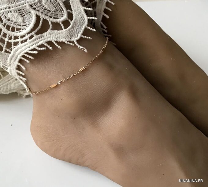 N7252f Chaine de cheville reglable Plaqué Or maille fantaisie - Bijoux de pied en ligne Ninanina