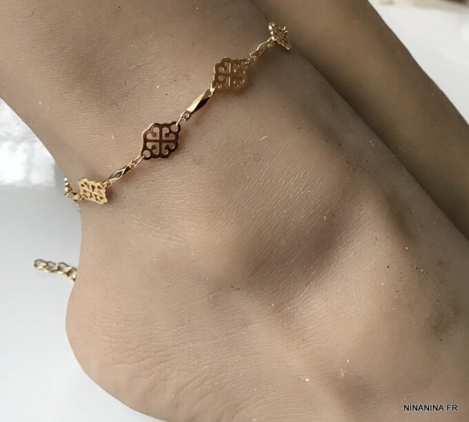 N7253 Bracelet cheville grande taille laiton Plaqué Or femme - Bijoux de pieds en ligne Ninanina
