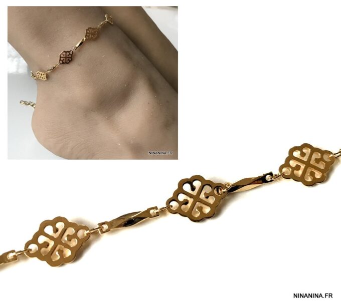 N7253a Bracelet cheville grande taille laiton Plaqué Or femme - Bijoux de pieds en ligne Ninanina