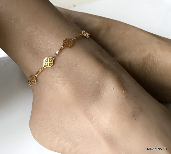 N7253b Bracelet cheville grande taille laiton Plaqué Or femme - Bijoux de pieds en ligne Ninanina