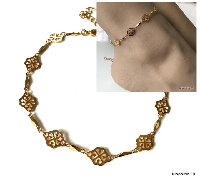 N7253c Bracelet cheville grande taille laiton Plaqué Or femme - Bijoux de pieds en ligne Ninanina