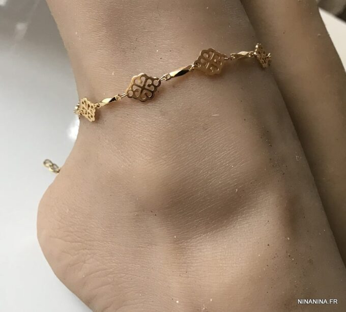 N7253d Bracelet cheville grande taille laiton Plaqué Or femme - Bijoux de pieds en ligne Ninanina
